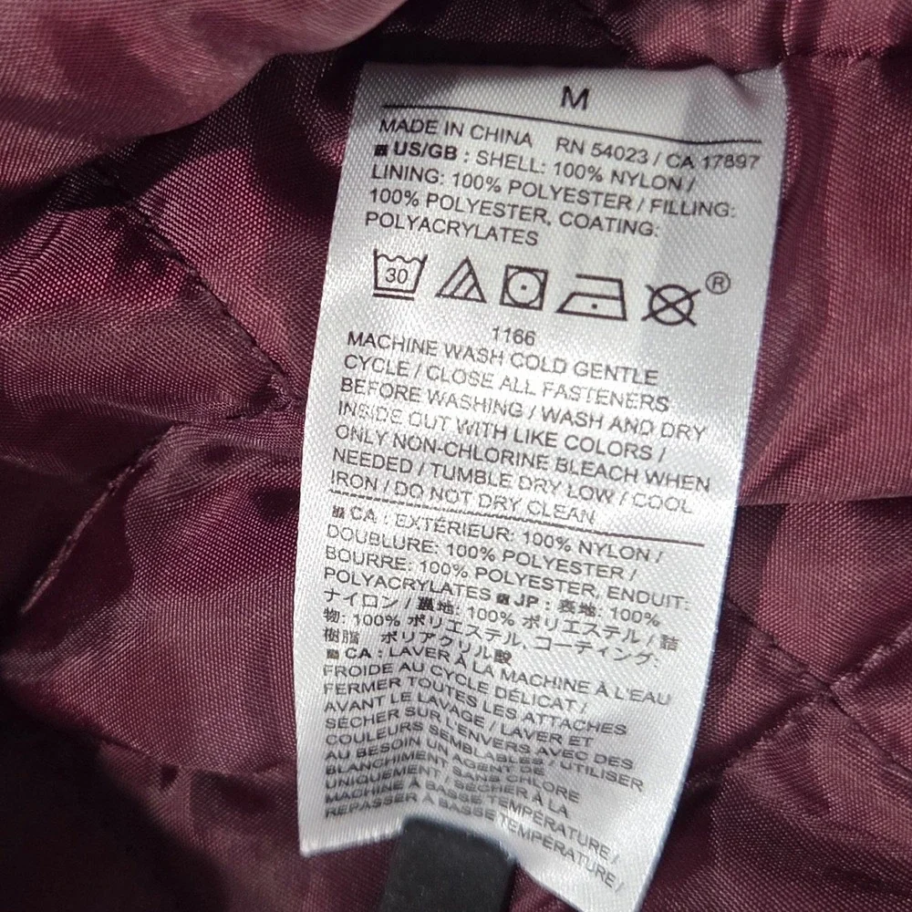 Banana Republic Flight Bomber Jacket Mens Medium Burgundy Quilted Lining Nylon